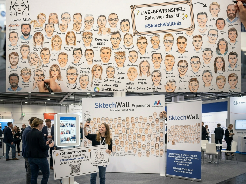 Kreative Portraits auf der SketchWall – Eventfotos & Ideen